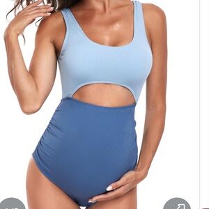 NWOT EastElegant Maternity Cutout One Piece Swimwear Pregnancy Bathing Suit Blue